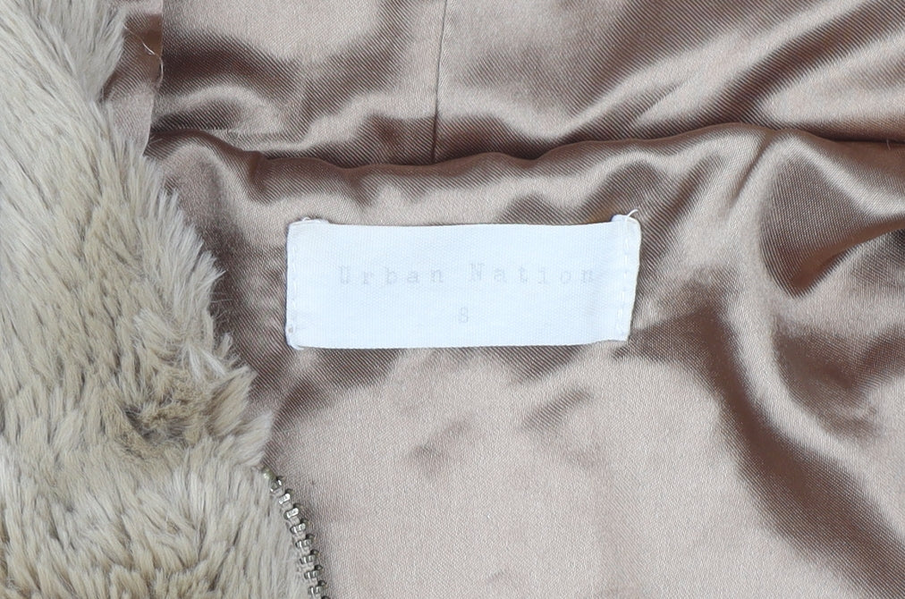 Urban Nation Womens Beige Hooded Faux Fur Fleece Jacket Size S