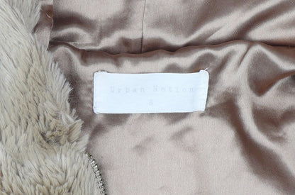 Urban Nation Womens Beige Hooded Faux Fur Fleece Jacket Size S