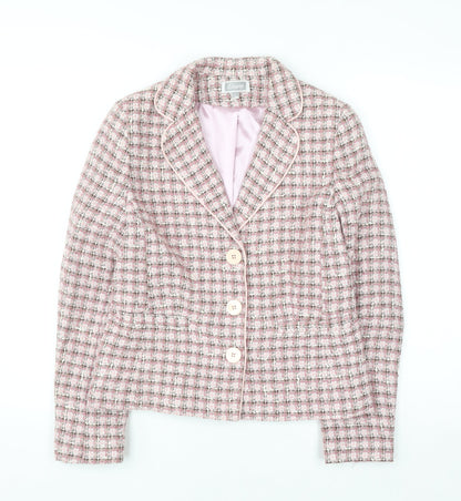 Etam Women Pink Checked Bouclé Blazer UK 10 Classic Lined Jacket