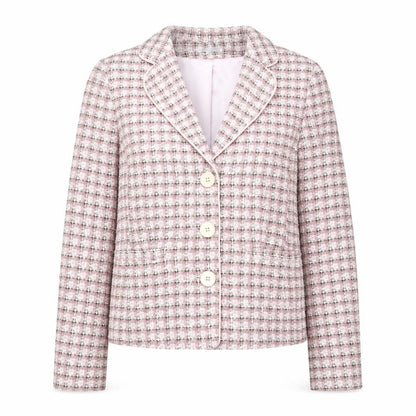 Etam Women Pink Checked Bouclé Blazer UK 10 Classic Lined Jacket