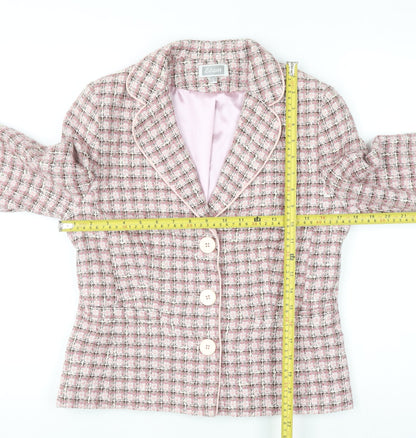 Etam Women Pink Checked Bouclé Blazer UK 10 Classic Lined Jacket