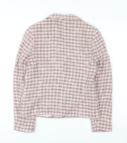 Etam Women Pink Checked Bouclé Blazer UK 10 Classic Lined Jacket