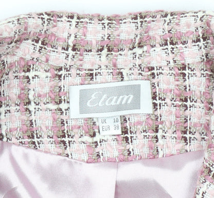 Etam Women Pink Checked Bouclé Blazer UK 10 Classic Lined Jacket