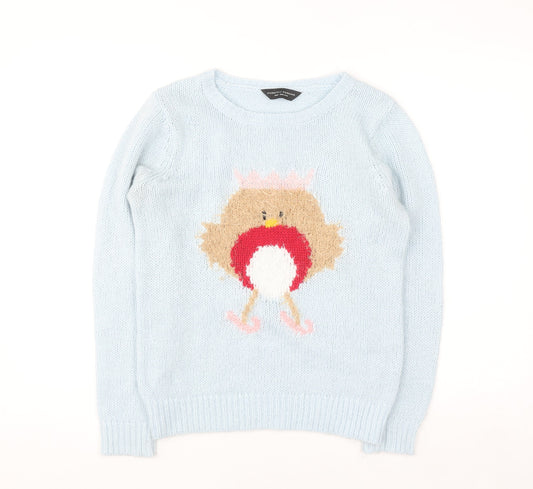 Dorothy Perkins Women’s Blue Christmas Robin Jumper Size 10