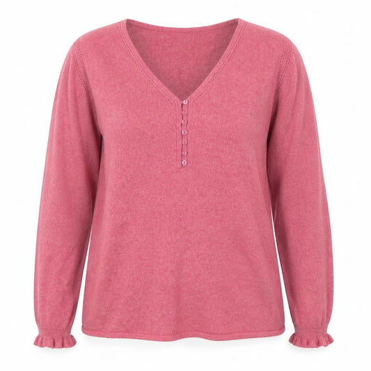 Principles Women Pink V-Neck Henley Jumper Size 16 Cotton Blend