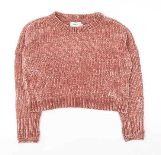 ONLY Womens Rust Chenille Knit Cropped Jumper Size S