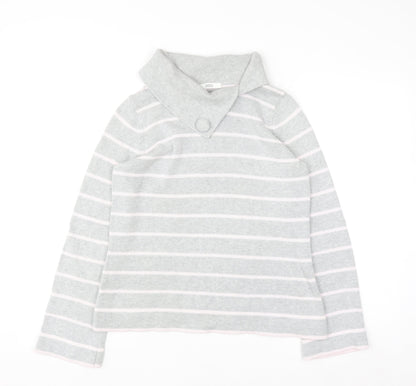 Marks and Spencer Women Grey Striped Collared Cotton Jumper Size 12