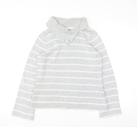 Marks and Spencer Women Grey Striped Collared Cotton Jumper Size 12