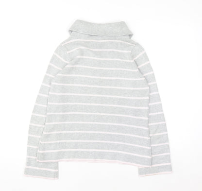 Marks and Spencer Women Grey Striped Collared Cotton Jumper Size 12