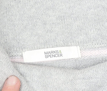 Marks and Spencer Women Grey Striped Collared Cotton Jumper Size 12