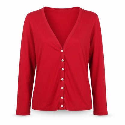 Lands' End Women's Red Button-Up Long Sleeve Cotton Top Size M