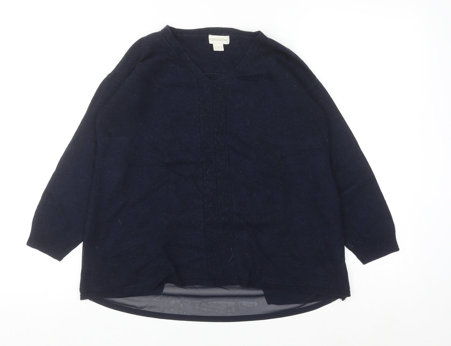 Monsoon Women Blue Wool Blend Tunic V-Neck Long Sleeve Blouse UK 10