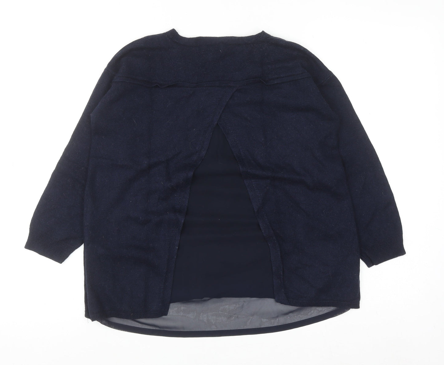 Monsoon Women Blue Wool Blend Tunic V-Neck Long Sleeve Blouse UK 10