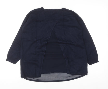 Monsoon Women Blue Wool Blend Tunic V-Neck Long Sleeve Blouse UK 10
