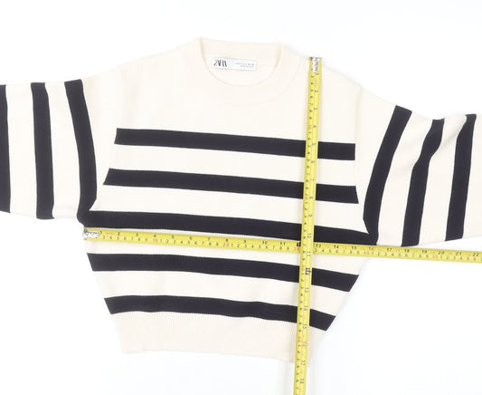 ZARA Women’s Black White Striped Crew Neck Knit Jumper Size S