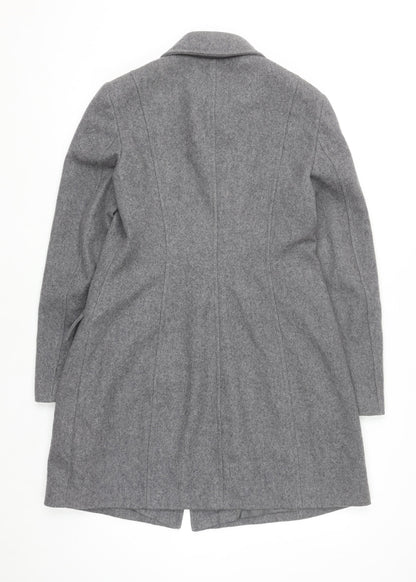 Benetton Women Grey Wool Blend Long Coat UK 12 Classic Buttoned Overcoat