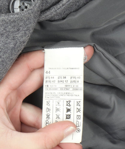 Benetton Women Grey Wool Blend Long Coat UK 12 Classic Buttoned Overcoat