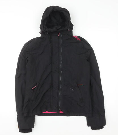 Superdry Women Black Hooded Puffer Jacket M Water Resistant