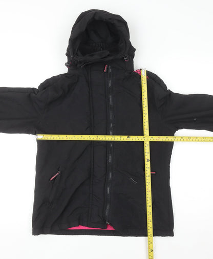 Superdry Women Black Hooded Puffer Jacket M Water Resistant
