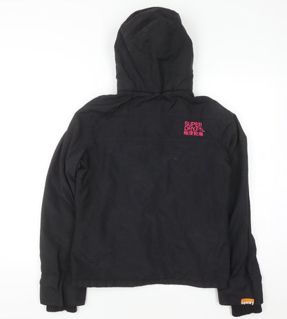 Superdry Women Black Hooded Puffer Jacket M Water Resistant