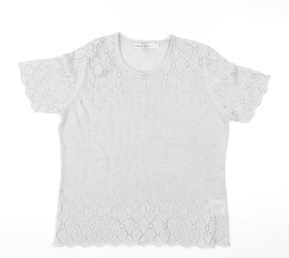 EWM Pure Classics Women Silver Knit Short Sleeve Top Size 14