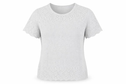 EWM Pure Classics Women Silver Knit Short Sleeve Top Size 14