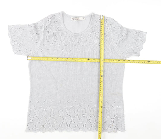 EWM Pure Classics Women Silver Knit Short Sleeve Top Size 14