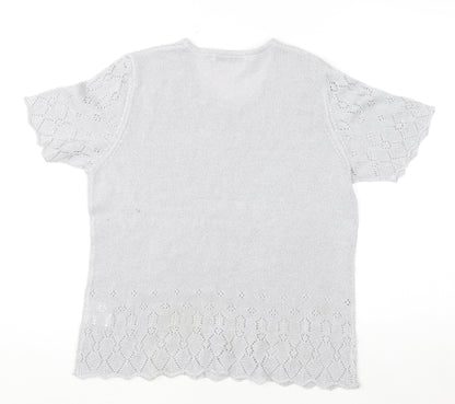EWM Pure Classics Women Silver Knit Short Sleeve Top Size 14