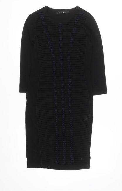 Karen Millen Women’s Black Bodycon Knit Dress Size 6 3/4 Sleeve