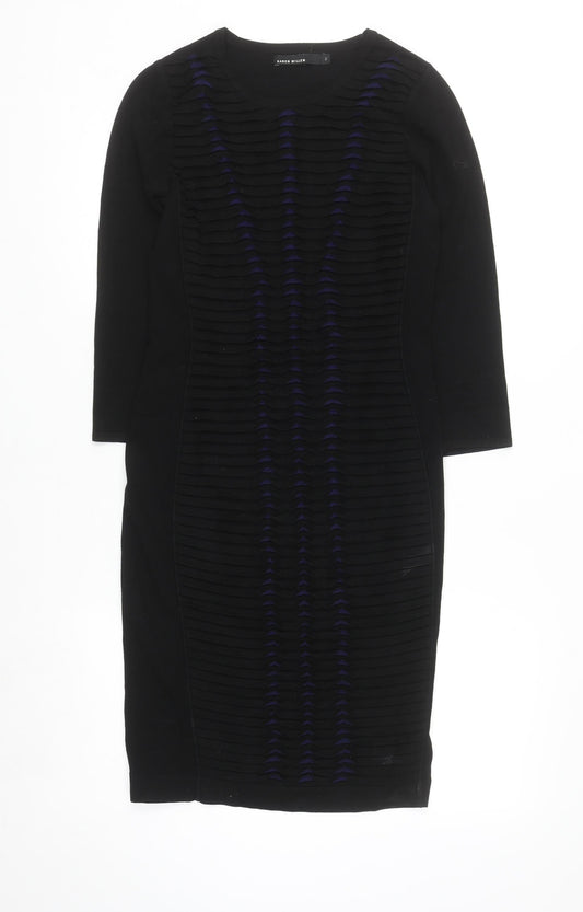 Karen Millen Women’s Black Bodycon Knit Dress Size 6 3/4 Sleeve
