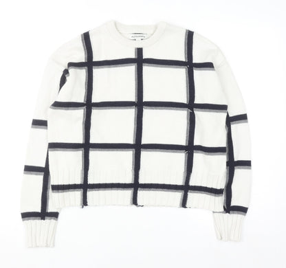 Marks and Spencer Women White Check Knit Pullover Jumper M