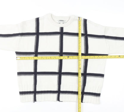 Marks and Spencer Women White Check Knit Pullover Jumper M
