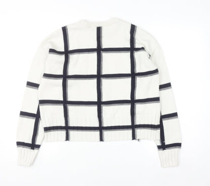Marks and Spencer Women White Check Knit Pullover Jumper M