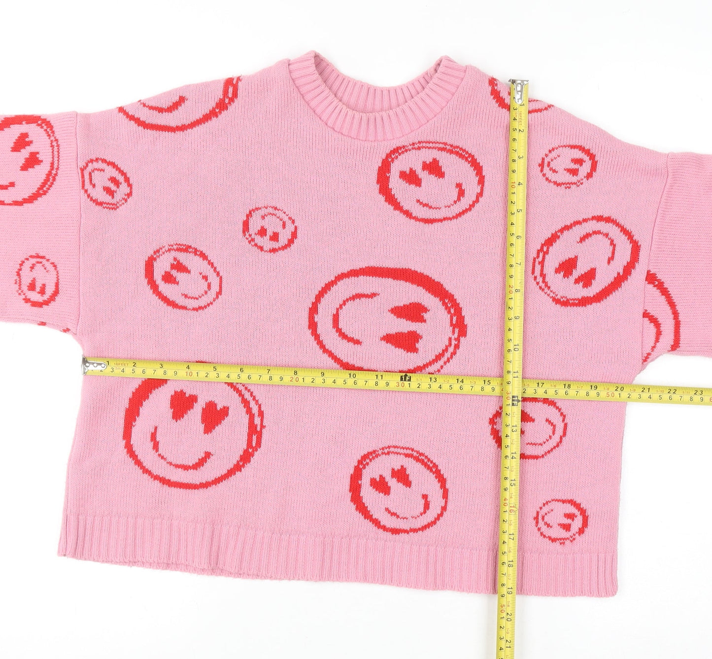ASOS DESIGN Women Pink Crew Neck Smiley Knit Jumper Size 8