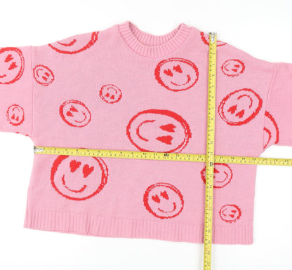 ASOS DESIGN Women Pink Crew Neck Smiley Knit Jumper Size 8