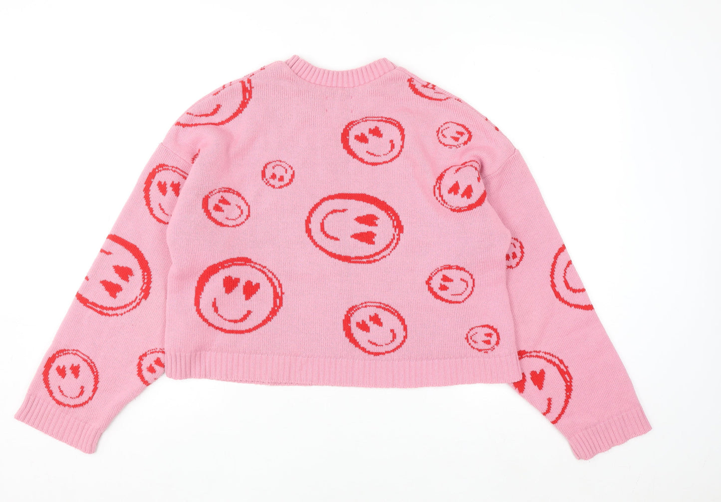 ASOS DESIGN Women Pink Crew Neck Smiley Knit Jumper Size 8