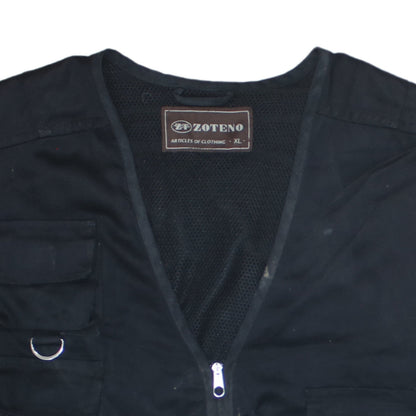 Zoteno Men's Black Cotton Utility Waistcoat XL Multi Pocket Zip