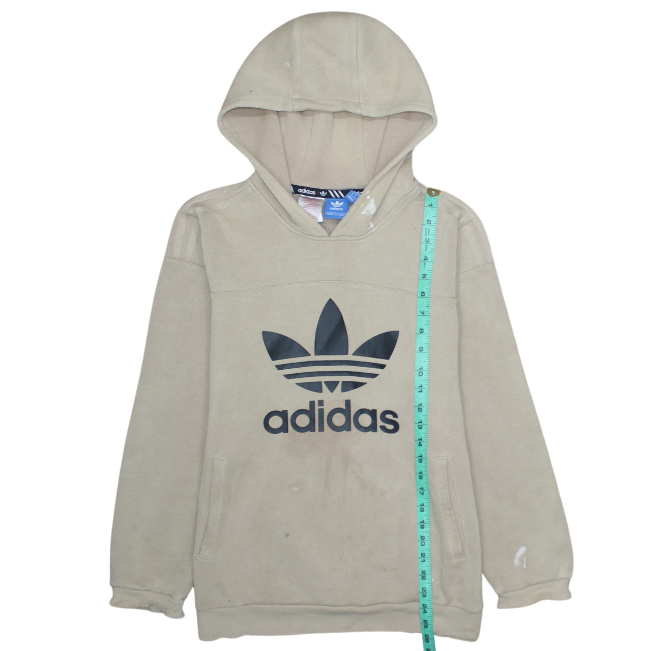 Adidas Boys Beige Hooded Pullover Hoodie XL 15-16 Years Logo Print