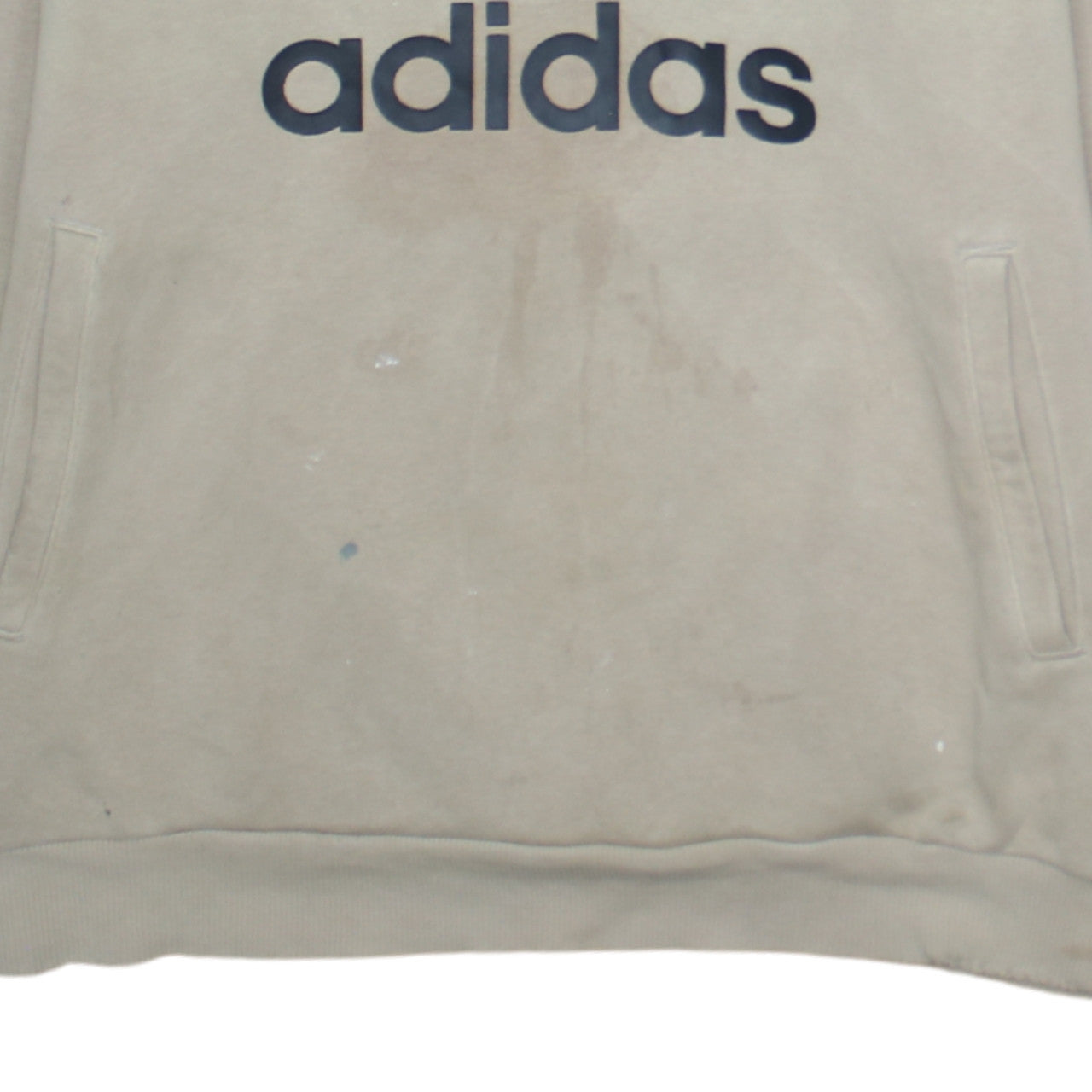Adidas Boys Beige Hooded Pullover Hoodie XL 15-16 Years Logo Print