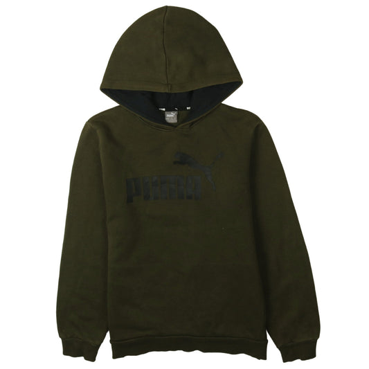 Puma Boys Khaki Green Pullover Hoodie 13-14 Years Logo Sweatshirt