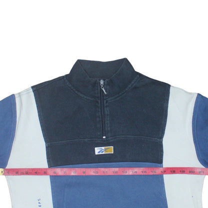 Reebok Mens Blue 1/4 Zip Fleece Sweatshirt M Regular Vintage Sports