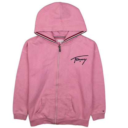 Tommy Hilfiger Girls Pink Full Zip Hoodie Size 152 Logo Cotton Blend
