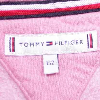 Tommy Hilfiger Girls Pink Full Zip Hoodie Size 152 Logo Cotton Blend