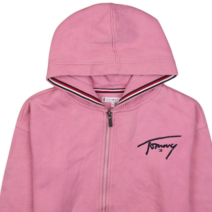 Tommy Hilfiger Girls Pink Full Zip Hoodie Size 152 Logo Cotton Blend