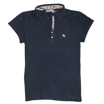 Burberry London Women's Navy Cotton Polo Shirt XL Short Sleeve Classic Style