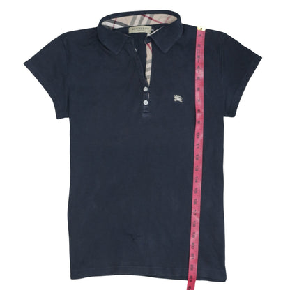 Burberry London Women's Navy Cotton Polo Shirt XL Short Sleeve Classic Style