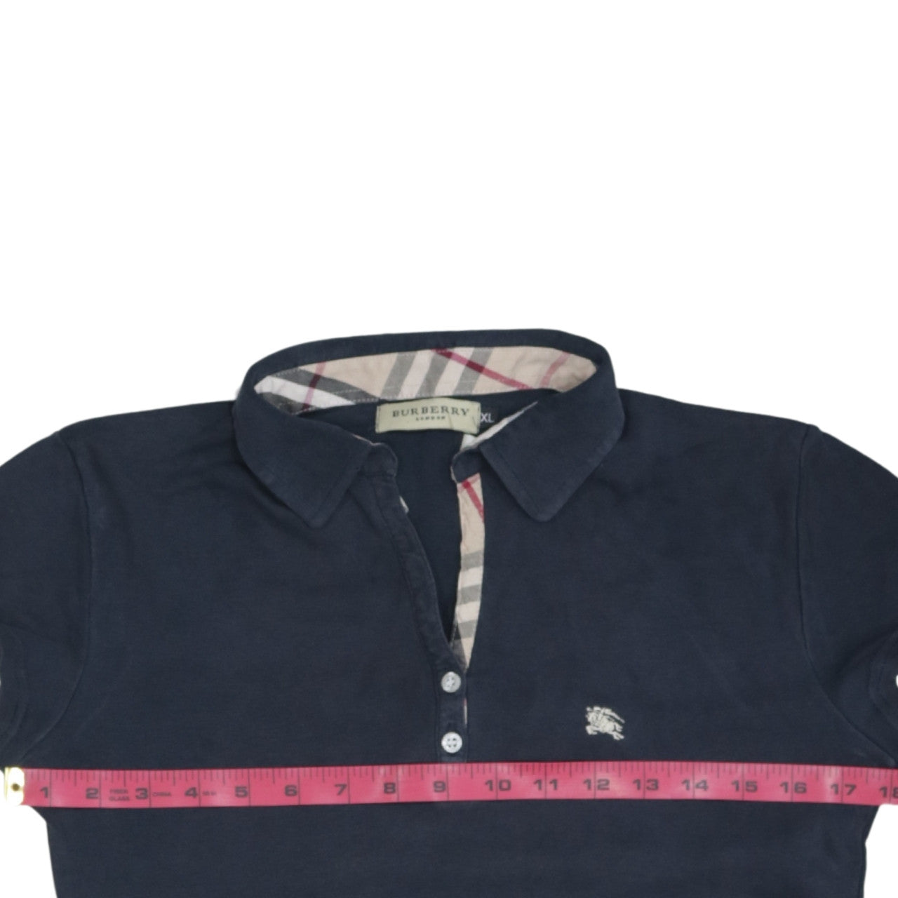 Burberry London Women's Navy Cotton Polo Shirt XL Short Sleeve Classic Style