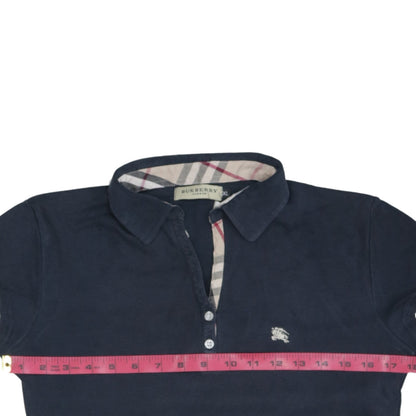 Burberry London Women's Navy Cotton Polo Shirt XL Short Sleeve Classic Style