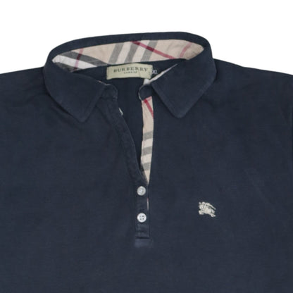 Burberry London Women's Navy Cotton Polo Shirt XL Short Sleeve Classic Style