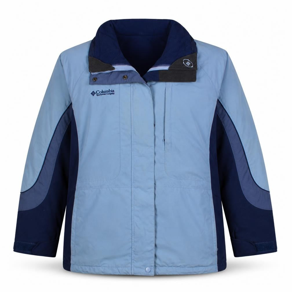Front view of Columbia unisex blue xl 3-in-1 waterproof hiking jacket